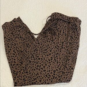 Brown Leopard Print Drawstring Pants